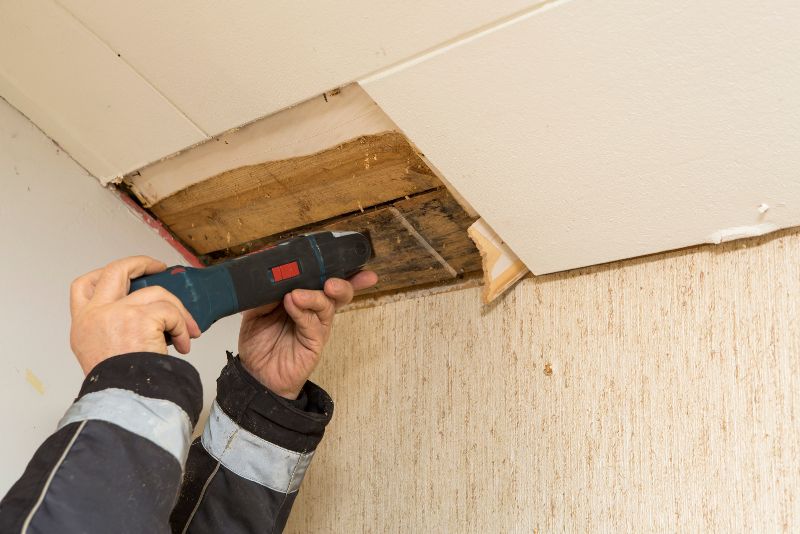 a section of a wall infested with mould being removed