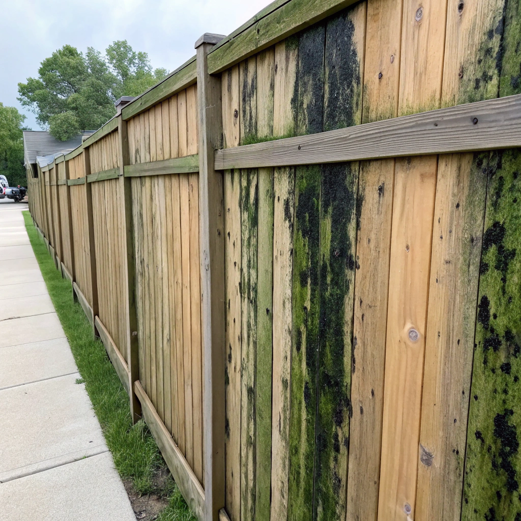 Mould and biological staining on timber fence Newcastle NSW