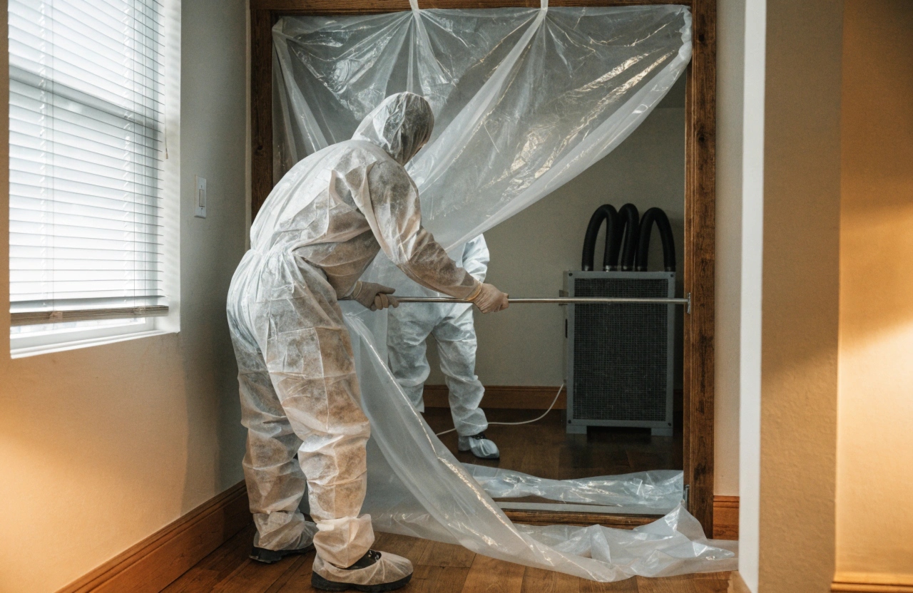 Professional mould remediation containment setup inside a Newcastle home prior to mould removal treatment