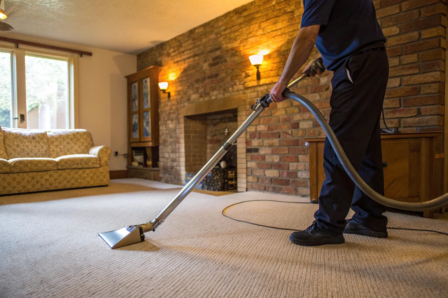 Professional water extraction from saturated carpet in a Newcastle home