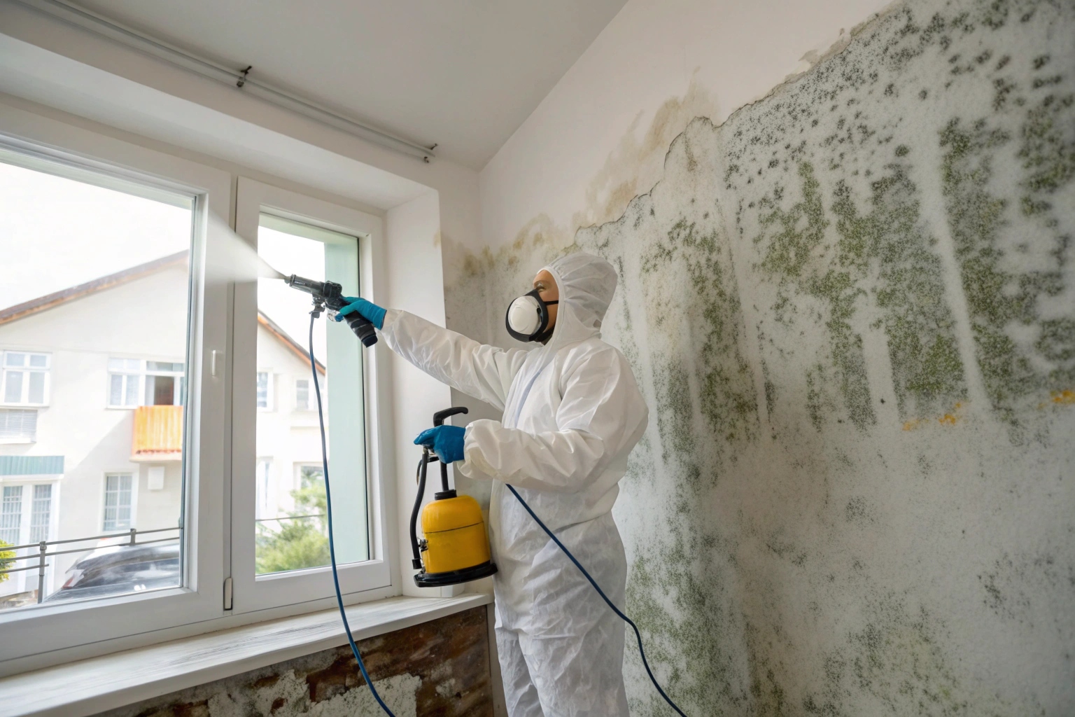 Antimicrobial mould treatment being applied to an interior wall in a Newcastle home
