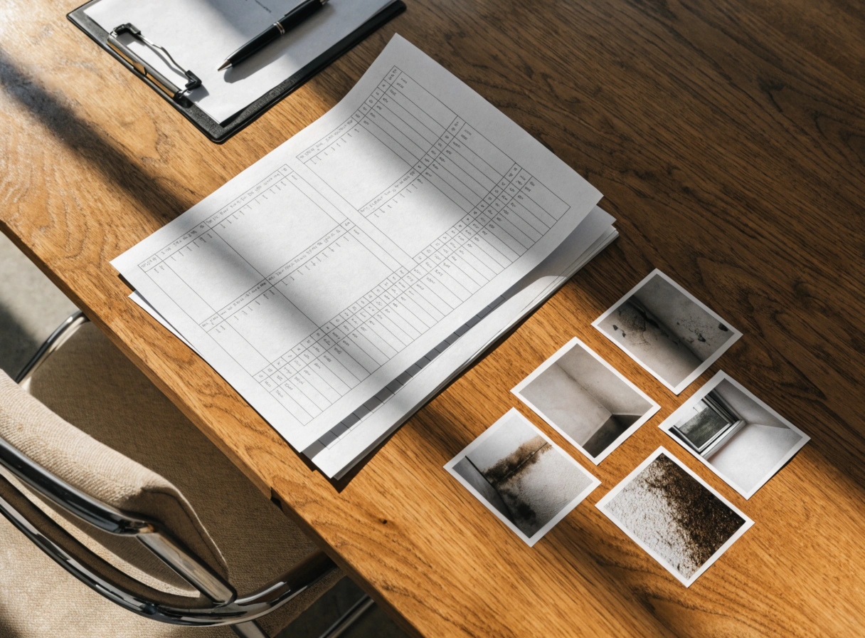 Written mould inspection report with photo documentation laid out after a Newcastle property assessment